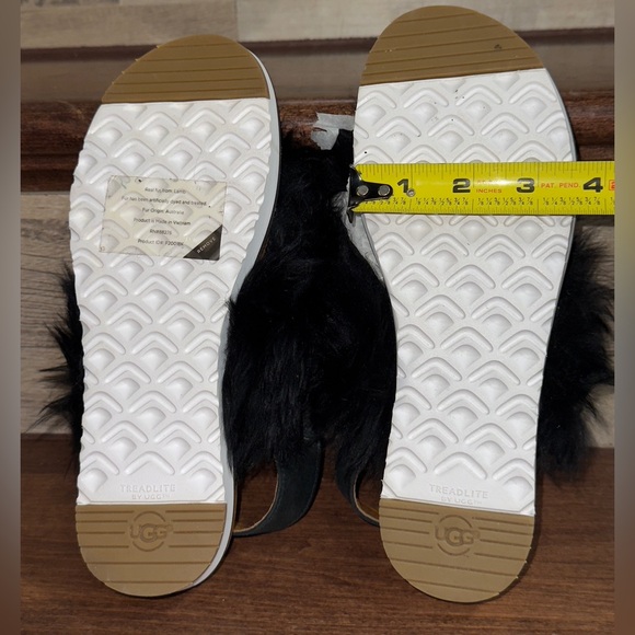 UGG Holly Sheepskin Fluffy Black Casual Fashion Strappy Sandal Womens Sz 7- New - Picture 14 of 16
